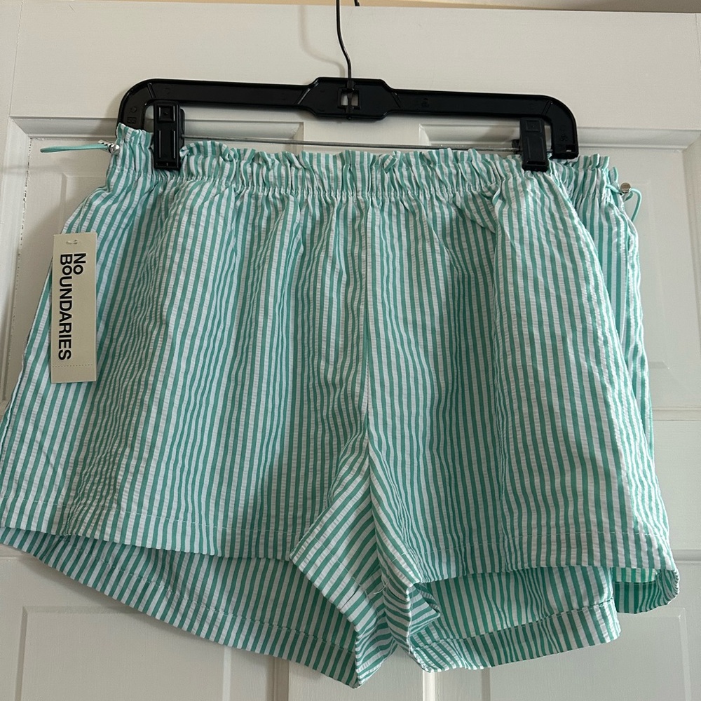 No Boundaries Teal and White Striped Shorts